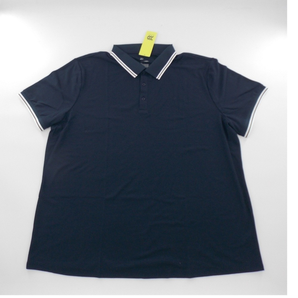 All in Motion Polo Shirt Performance Tipped Short Sleeve Mens 2XL Navy Blue